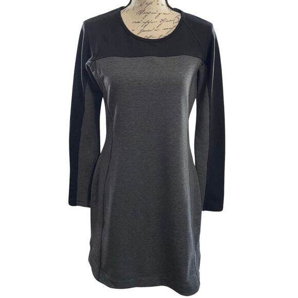 Athleta Dress Size Small Gray Black Color-block OMEGA Long Sleeve Bodycon Knit - Picture 1 of 11